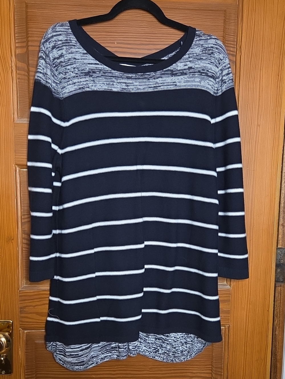 Christopher & Banks Black and White  Striped Scoop Neck Sweater Fun Back Detail